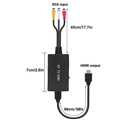 RCA to HDMI Converter, Composite to HDMI Adapter Support 1080P PAL/NTSC