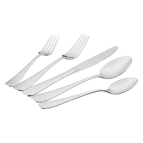 Amazon Basics 20-Piece Stainless Steel Flatware Set with Round Edge, Service for 4