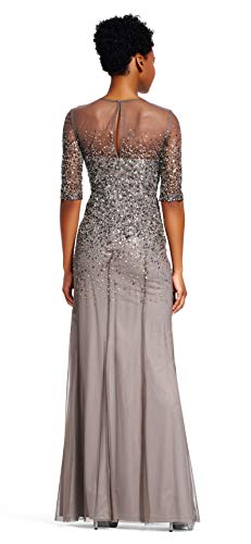 women's 3/4 Sleeve Beaded Illusion Gown with Sweetheart Neckline, Lead, 16