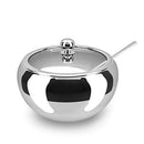 Stainless Steel Sugar Bowl with Lid and Spoon, Serving Dish, Clear Glass Lid, Storage