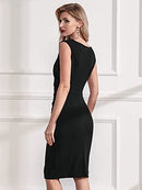 Miusol Women's Retro Ruffle Style Slim Work Pencil Dress(Medium, Black)