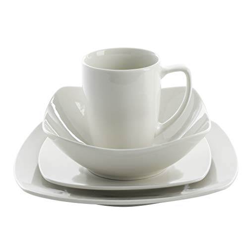 lZen Buffet Porcelain Dinnerware Set, Service for 4 (16pcs), White (Square)
