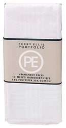 Perry Ellis 12 Pack Handkerchief (Permanent Press White with Satin Cord