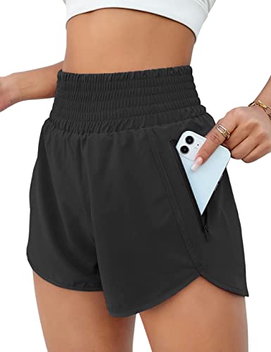 Women's Athletic Shorts High Waisted Running Shorts Pocket Sporty Shorts Gym Elastic