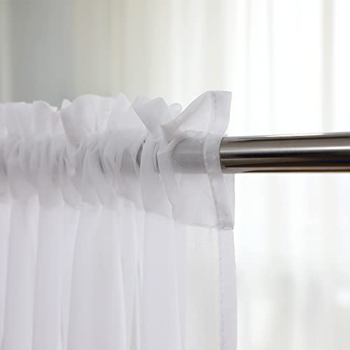 White Sheer Curtains 84 Inches Long 2 Panels,Rod Pocket Semi Sheer Window Curtains