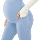 Maternity Leggings Over The Belly Pregnancy Leggings with Pockets Light Blue