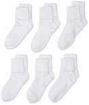 Little Girls' School Uniform Organic Cotton Seamless Turn Cuff 6 Pack, White, 10-12