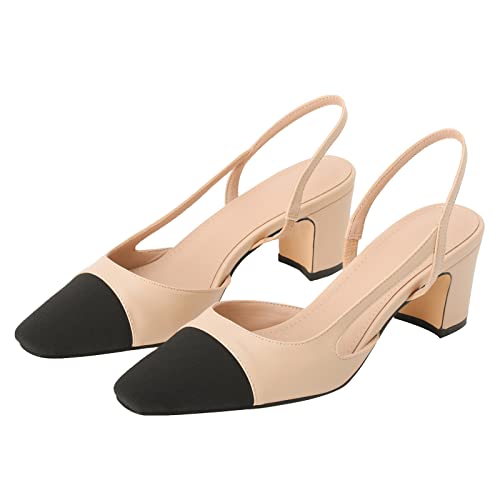 Women Sling Back Pumps Chunky Heels Wedding Shoes