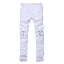 Leward Men's Slim Fit Stretch Destroyed Ripped Skinny Denim Jeans (36, White)