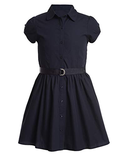 School Uniform Short Sleeve Shirtdress Dress, Navy Blue, 6X US