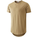 KLIEGOU Mens 100% Cotton Hipster Hip Hop Longline Crewneck T-Shirt Khaki XXL(66)