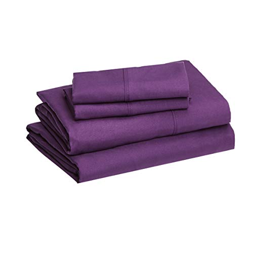 Lightweight Super Soft Easy Care Microfiber 4-Piece Bed Sheet Set with 14-Inch Deep Pockets, Queen, Plum, Solid