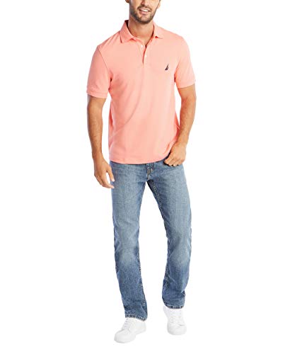 Men's Short Sleeve Solid Stretch Cotton Pique Polo Shirt, Pale Coral