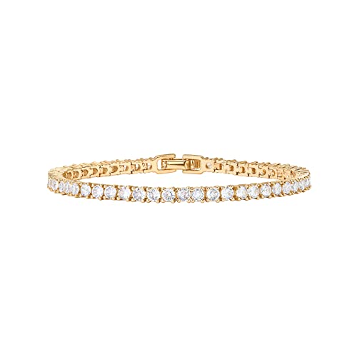 14K Gold Plated Cubic Zirconia Classic Tennis Bracelet | Yellow Gold Bracelets for Women