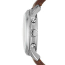 Quartz Stainless Steel and Leather Chronograph Watch, Color: Silver, Brown