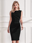 Miusol Women's Retro Ruffle Style Slim Work Pencil Dress(Medium, Black)