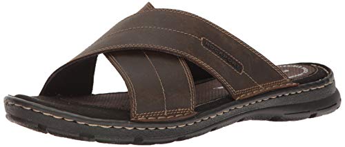 Rockport Men's Darwyn Xband Slide Sandal, Brown II Leather, 11.5