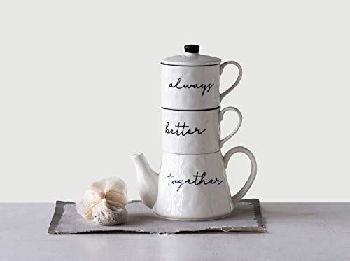 White & Black Always Better Together Stoneware Stacking Teapot & Mugs with Lid Mug