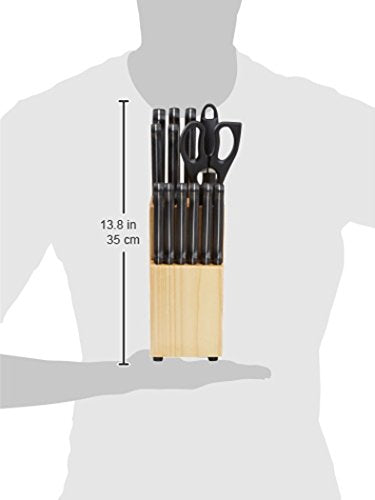 14-Piece Kitchen Knife Block Set, High-Carbon Stainless Steel Blades with Pine Wood Knife Block