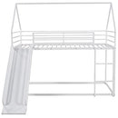 Twin Bunk Beds with Slide, Metal Frame House Bunk Bed with Built-in Ladder