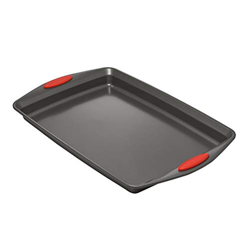 Rachael Ray Bakeware Nonstick Cookie Pan Set, 3-Piece, Gray with Red Grips