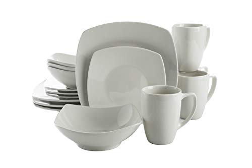 lZen Buffet Porcelain Dinnerware Set, Service for 4 (16pcs), White (Square)
