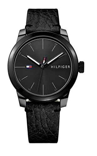 Tommy Hilfiger Men's Quartz Plasticand Leather Strap Casual Watch, Color: Black