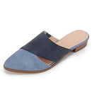 Womens Pointed Toe Mules Flats Cutout Backless Chunky Heels Slides Sandals