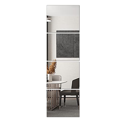 Glass Full Length Wall Mirror Tiles, 14'' x 12'' x 4PCS, Frameless Full Body Mirror