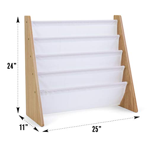 Natural/White Kids Book Rack Storage Bookshelf with Deep Sleeves, Universal