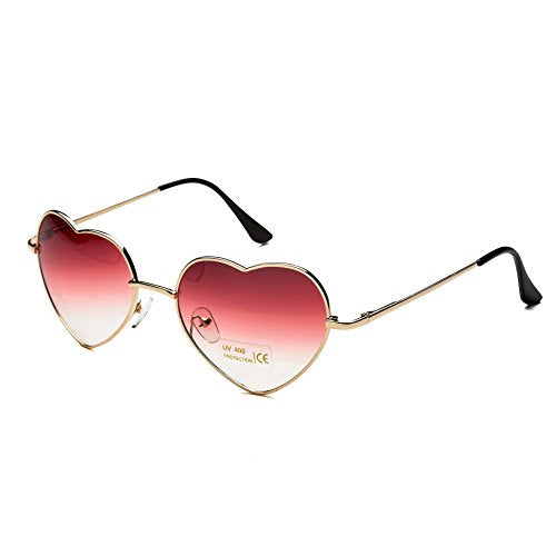 Dollger Red Heart Shape Sunglasses for Women Metal Fame Party Favor