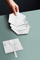 6 pcs Hexagon Absorbent Coaster Set with Holder Decorative White Marble Cup