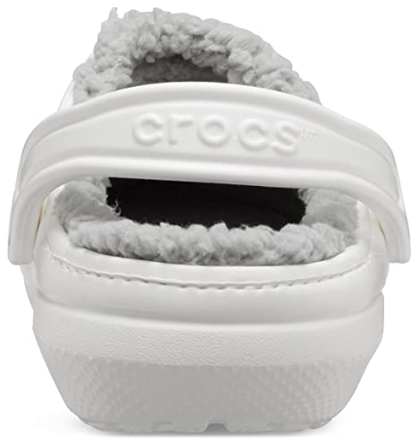 Crocs Unisex Men's and Women's Classic Lined Clog | Fuzzy Slippers, White/Light Grey