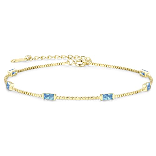 14K Gold Plated Dainty Simple Link Bracelet, 925 Sterling Silver Birthday Anniversary