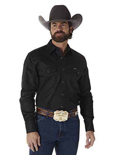 Men's Authentic Cowboy Cut Work Western Long-Sleeve ,Black,Large