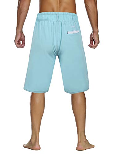 Nonwe Men's Board Shorts Quick Dry Solid Hawaiian Vacation Swimsuit Drawsting Blue 32