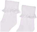 Jefferies Socks Girl's Eyelet Lace Socks 3 Pair Pack, White, Medium