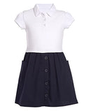 Big School Uniform Short Sleeve Polo Dress, White/Navy Poplin, 12-14