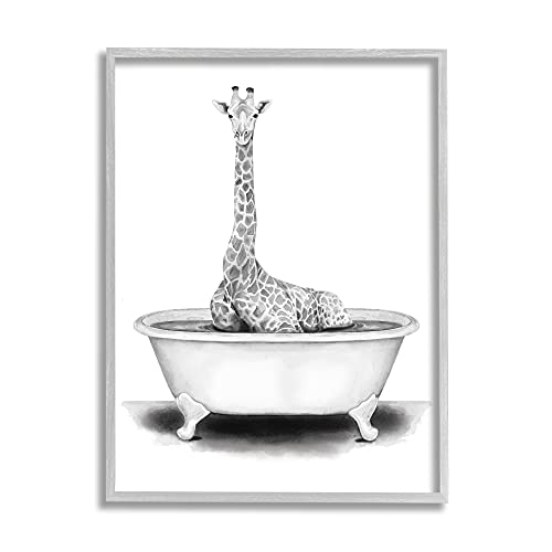 Giraffe In A Tub Funny Animal Bathroom Drawing