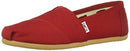 TOMS Women's Classic Core Alpargata Slip-On, Red Canvas, 9 Medium US