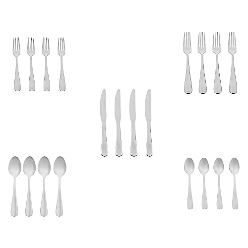 Amazon Basics 20-Piece Stainless Steel Flatware Set with Round Edge, Service for 4