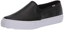 Keds womens Double Decker Leather Slip on Sneaker, Black Leather, 9.5 US