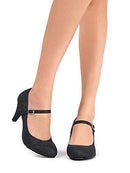 Heels for Women - Round Toe Scalloped Edge Retro Mary Jane Pumps