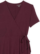Amazon Essentials Women's Cap-Sleeve Faux-Wrap Dress, Burgundy, Large