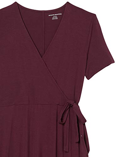 Amazon Essentials Women's Cap-Sleeve Faux-Wrap Dress, Burgundy, Large