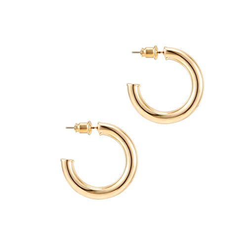 14K Yellow Gold Colored Lightweight Chunky Open Hoops | 30mm