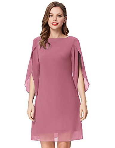 Women 3/4 Sleeve Loose Chiffon Tunic Dress Shift Dress