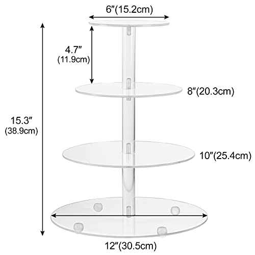 CECOLIC Acrylic Cupcake Stand 4 Tier Round Clear Cupcake Holder Display Stand Dessert Pastry Tower Stand for Wedding Birthday Bar Party Décor - 12 inches