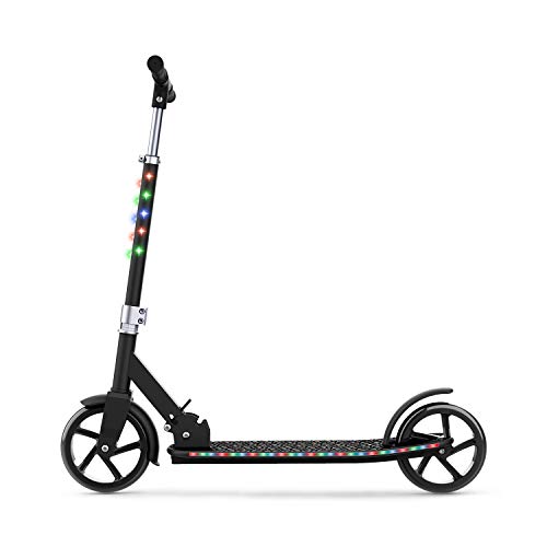 Folding Kick Scooter, Black - Wide Deck, Rear Foot Brake