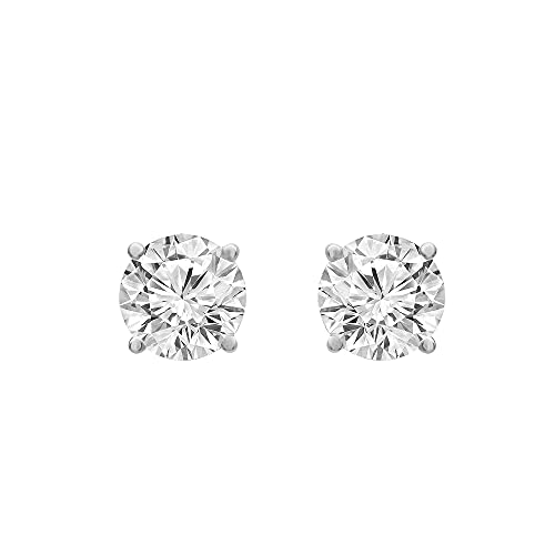 1.00 Carat Diamond, Stylish Prong Set 14K White Gold Round-cut Earring